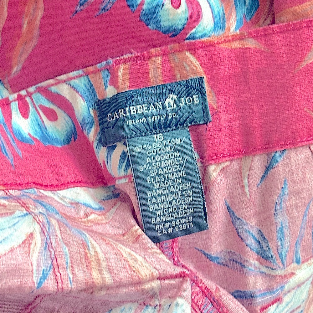 Caribbean Joe Pink Tropical Print Cotton Pants